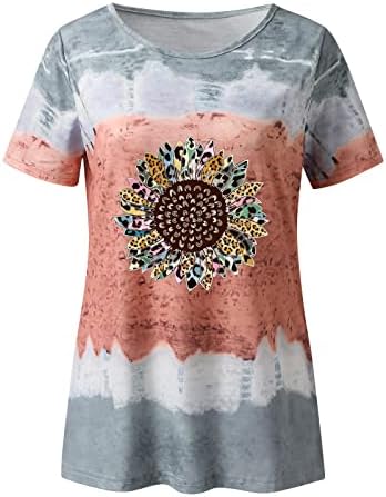 Xiloccer camisetas femininas de grandes dimensões femininas moda casual flor redonda de pescoço tingra de tinta de