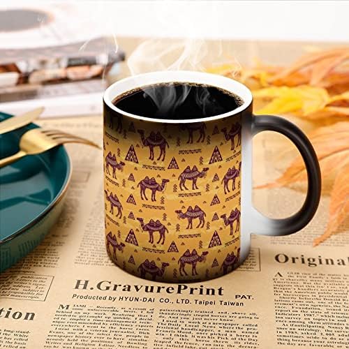 Camelos de estilo étnico vintage que mudam de caneca caneca magia cafetador de chá cerâmica xícara de chá personalizada para escritório casa homens homens 11 oz