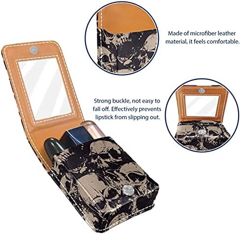 Caixa de batom com espelho vintage Skull Pattern Lip Gloss Suports portátil Batom Batom Storage Bolsa de maquiagem Mini Cosmético Bolsa de Cosmética segura 3 batom