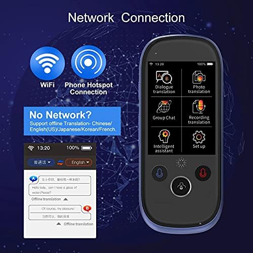 LMMDDP K1 Pro Smart Voice Translator Dispositivo com tela de toque de 2,4 polegadas Wi -Fi/Hotspot Connection/Offline Suporte