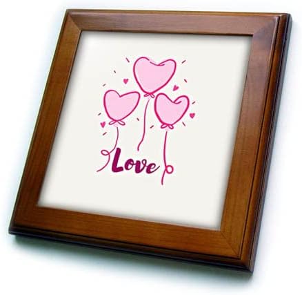 Imagem 3drose do coração de balão com texto de amor - azulejos emoldurados