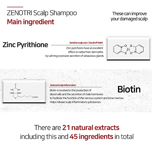 Zenotri Scalp Shampoo | Anti -coceira com coceira, melhoria do couro cabeludo seborróico, shampoo anti -caspa, redução de sebo, cuidados com problemas do couro cabeludo | Biotina, zincpiritiona | 300 ml 10 oz