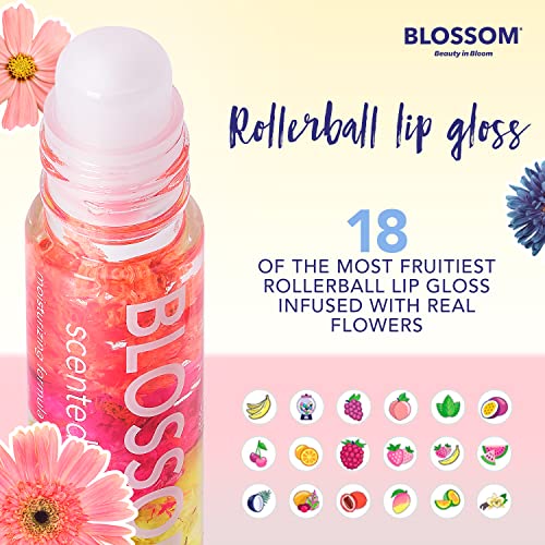 Blossom perfumado rolo no brilho labial, infundido com flores reais, feitas nos EUA, 0,3 fl. Oz./9ml, 3 Pack Mini Presente, Strawberry,
