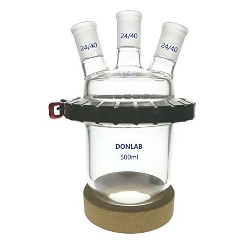 Donlab rea-0065 500ml Reação de fundo redonda cilíndrica reação Kettle Balão com grampo e tampa, 3-dequela 24/40 Centro-24/40 lateral pescoço