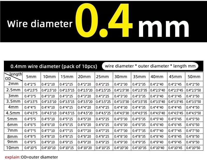 Gaurav 10pcs compressão mola de aço mola de aço pequeno retorno de pressão mola y tipo 0,4 mm od 2mm/3mm/4/5/6/7/8/9/10 mm de comprimento 45/50mm