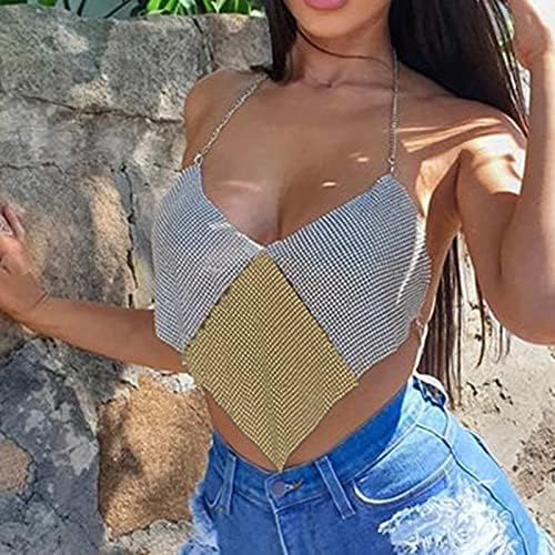 Miashui Bathing Suit Tops for Women Women Chain Roupas Sexy Binding Tassel sem mangas de decote de miçangas sem costas