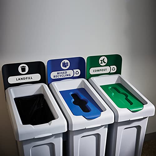 Kit de estação de reciclagem retangular Greenwest 3-stream com tampas mistas, lixo, feita de plástico premium de serviço pesado, interno/externo,