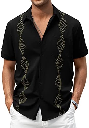 Coofandy masculina masculina de camisa cubana de manga curta camisetas