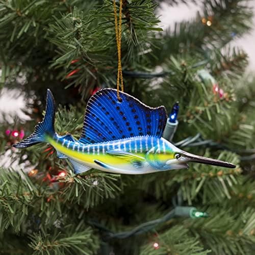 Gurus do tesouro pendurado 5 Blue Sailfish Xmas Presente Topper Coastal Árvore de Natal Decoração de férias náuticas