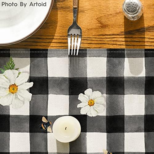 Modo Artóide Buffalo Gnomos Plaid Gnomos Mel Summer Table Runner, decoração sazonal de mesa de jantar de cozinha para decoração de festa em casa 13x72 polegadas