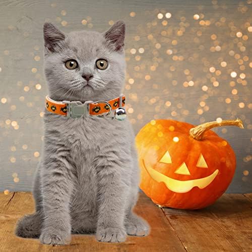 Vefsu Halloween Cat Collar Breakaway com colares de abóbora de sino para colar de corrente de gatos para cães pequenos 5-15