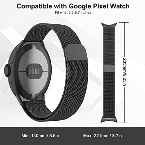 Banda Aottom Metal Compatível com bandas de relógio do Google Pixel para homens Men Magnetic Band, Straia de substituição de pulseira ajustável em malha de aço inoxidável para o Google Pixel