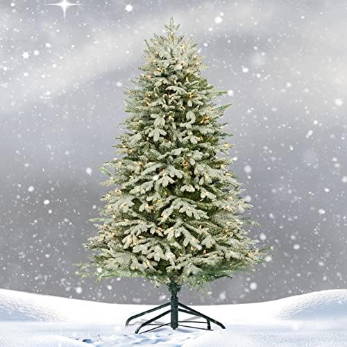 Joydecor 4,5 pés de neve artificial em árvore de Natal pré-iluminada com luzes, decoração de férias de natal, forma completa da