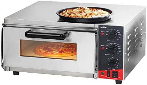 Crosson ETL listou o forno de pizza comercial elétrico de bancada com pedra de pizza e timer de 60 minutos, fabricante de pizza comercial em aço inoxidável interno para uso doméstico de restaurante, 120V/1600W