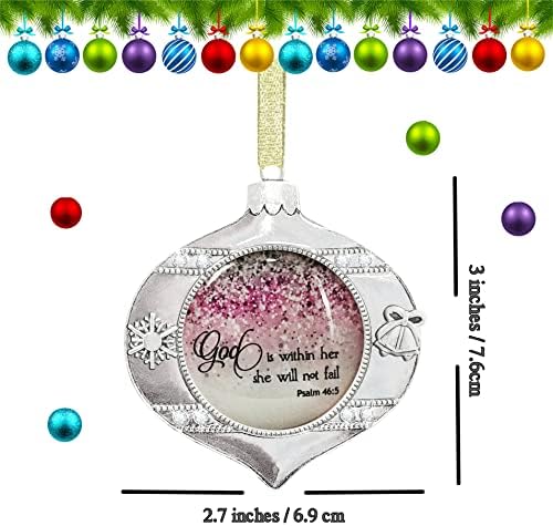 Ptcrmg árvore de natal ornamento bíblia verso rosa brilho Glitte Glass Christmas Ornamento de Natal Ornamento de