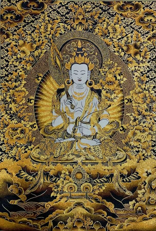 Geeyou Tibete Tibeta Bordado Buddhismo de seda Bodhisattva Akashagarbha Guanyin Kwan Yin Tangka Thangka Pintura de Rolagem Parede pendurada para Decestry Decor Meditação