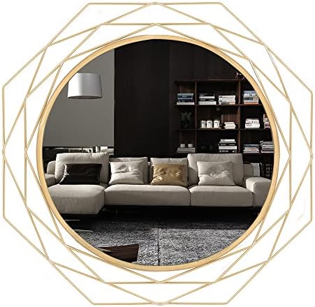 Yamyeud 24 polegadas de parede decorativa espelho redondo personalidade espelho geométrico de ouro para decoração de casa para sala de estar, banheiro, quarto, banheiros espelho círculo moderno com moldura de metal