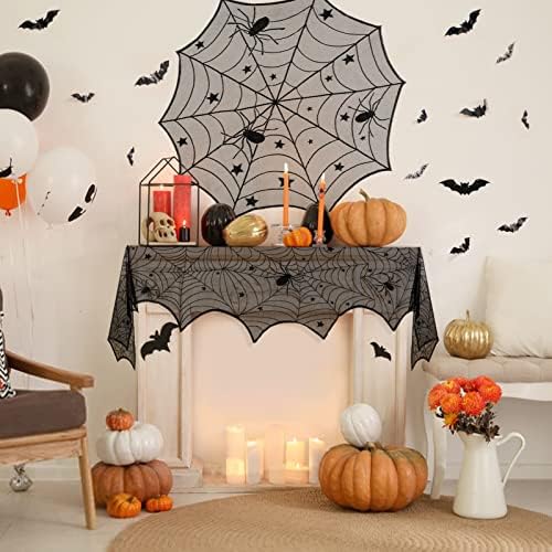 Joybest 6 peças Toalhadas de Halloween Conjuntos de mesa, lenço de manto de aranha, tampa de mesa redonda da teia de aranha e tons
