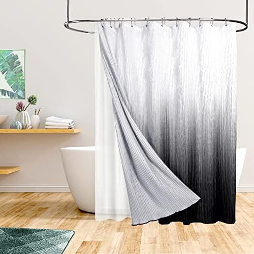 Ombre Grey Shower Curtain Conjuntos com ganchos, cortinas de chuveiro cinza para banheiro, cortina de chuveiro de tecido texturizada