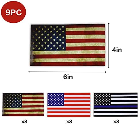 Lynsatac 9pc American Flag Stands - 3 designs diferentes decalques de bandeira americana para caminhões Correios da janela