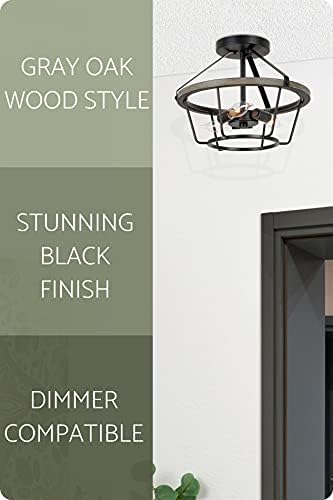 Kira Home Palmer 12,5 3 luzes rústicas fazenda semi-semi-montagem Luz de teto, estilo de madeira cinza de carvalho + acabamento preto