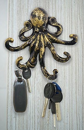 Herngee Octopus Key Ganches para parede, antigo ferro fundido de ferro fundido gancho de parede decorativo ganchos de casaco
