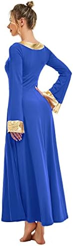 Myrisam Adultos Mulheres Louvado -lobo de dança Liturgical Color Block Bell Sleeve Rhinestone Dress Choir Loja Lyrical