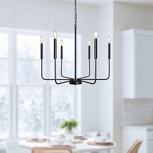 SJCCDSGS Modern Farmhouse Chandelier Black and Gold Chandelier 6 Candeleiro leve Lustre ajustável Luz de teto de altura para sala