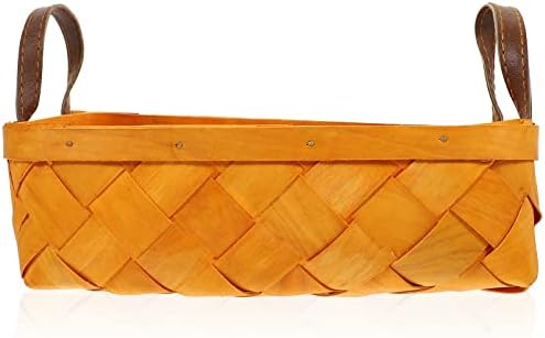 Cesta de alimentos de tecido zerodeko, cesta de frutas de lascas de madeira com alça de couro, cesta de cesta de pão decorativo