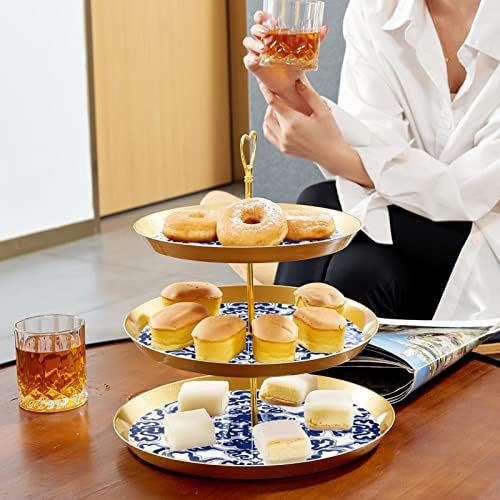 Padrão impresso Cupcake Stand, suporte de bolo, suporte de sobremesa em camadas, pratos redondos para servidor de buffet de chá de chá de chá de bebê para casamentos