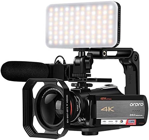 Câmera de vídeo Ordro 4K Câmera de câmera de câmera de câmera de câmera UHD com 12x Zoom óptico 3,1 IPS HD 1080p 60fps