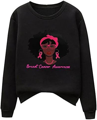 Consciência do câncer de mama Camisetas de manga longa rosa para mulheres Casual Crewneck Sweatshirt Tops