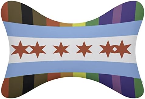 Bandeira de Chicago Bandeira arco -íris Pillow pescoço de carro para acionar o conjunto de 2 assentos Auto -apoio de cabeça