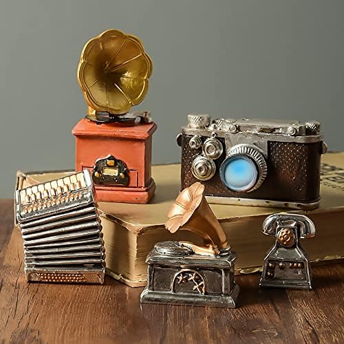 DIYOMR RETRO RETIN Fatuine Mini Crafts Ornamentos, simulação de objetos antigos Telefone/gramofone/rádio/câmera para