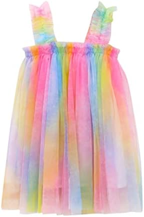 Vestido de retalhos para crianças meninas aniversário bebê praia meninas verão arco -íris em camadas gravata crianças vestido casual tule tule