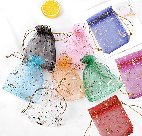 SUMAJU 100 peças Moon Star Organza Jewelry Candy Sachs, Bolsa de presente de 2,7x3,5 polegadas de cor aleatória de colorido