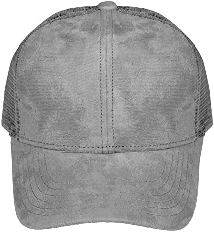 Camurça e malha Chapéu de caminhoneiro liso estruturado para homens e mulheres, disponível em preto ou cinza - um tamanho único se