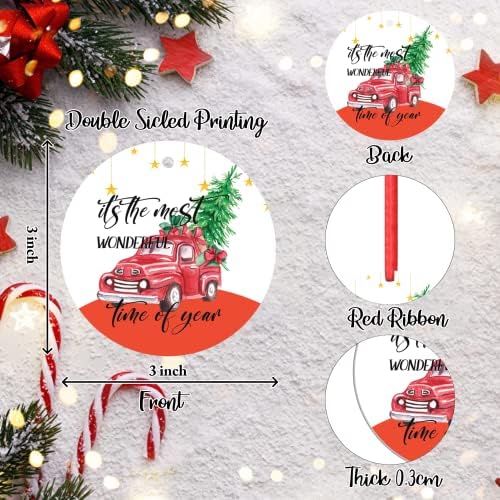 Red Farm Truck Christmas Ornamento É a mais maravilhosa época do ano ornamento ornamento de cerâmica Decorações de árvores