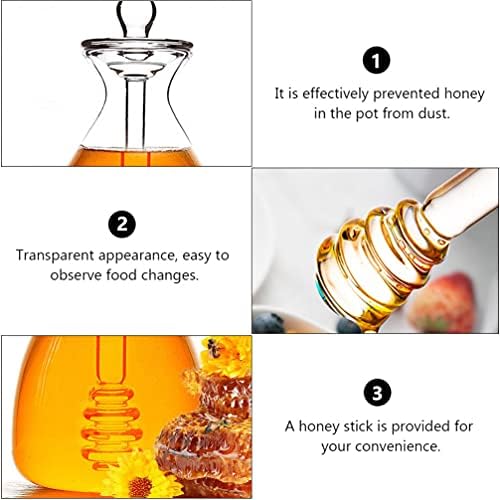 Honey Pot 2 Sets Jarra de mel de vidro com concha e tampa - Mel de colméia de colméia de jarra clara de xarope de frutas com tempero