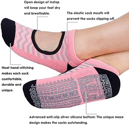 UNENOW Non Slip Grip Yoga Meias para mulheres com almofada para Pilates, Barre, casa
