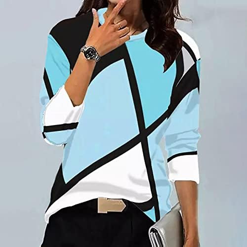 Mulher moda casual camisetas juniores juniores contraste colorblock pullover top 3/4 blusa de túnica geométrica de manga longa 3/4