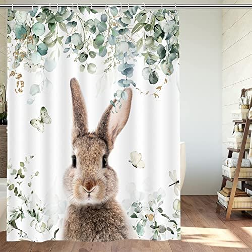 Hilioens Bunny Shower Curtain Green Eucalyptus Curta