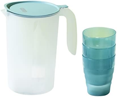 Hanabass 1 conjunto de jarro de água fria com tampa de vidro de vidro conjunto de vidro jarro jarro wine limonada arremessadores de água conveniente kettle sucos domésticos jarro kettle plástico chaleira azul