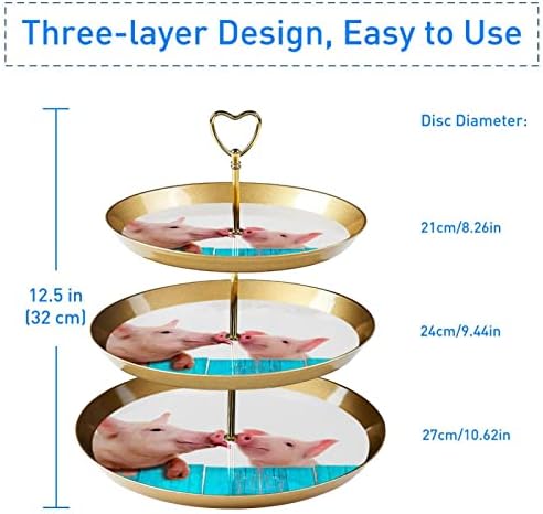 Torre de cupcake de suporte de 3 camadas de cupcake, porco engraçado, bandeja de servir de 3 camadas para bandeja de sobremesa de bolo de festa