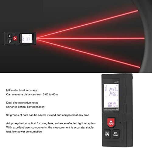 Fiante de distância, medidor de distância Baixo consumo de energia Millimeter Nível de precisão de 0,05 a 40m de luz vermelha portátil