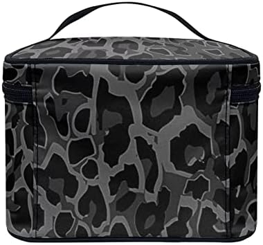 Biyejit Black Leopard Bolsa de maquiagem portátil Sacos de cosméticos Cosméticos Bolsa para mulheres para meninas
