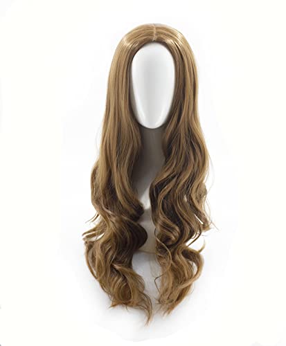 Moda feminina longa curta marrom escuro parte de água onda de água sintética perucas cosplay halloween peruca