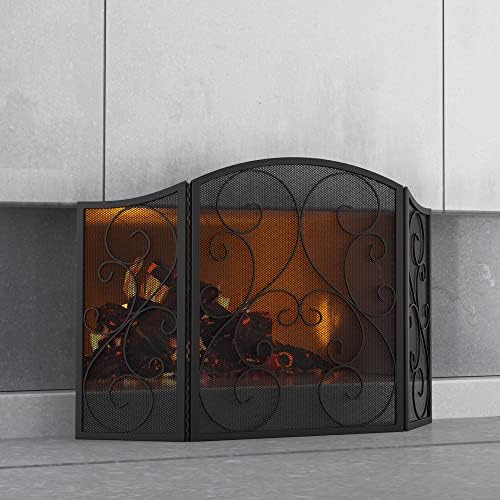 Fire Beauty Lararplace Screen 3 Painel Ferro forjado Metal Black Metal 48 x30 Spark Guard Tampa