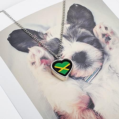 Jamaican Flag Heart Pet Urna Colar Cremação Coração Pingente de Coração Memorial Jóias de Recaminha Jóias Para Cães Cats Ashes Mulheres