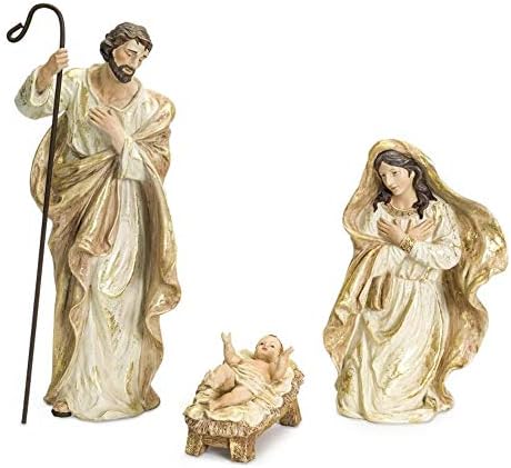Diva em casa Conjunto de 3 Família Branca e Ouro da Família Natividade Figuras de Natal 18.5
